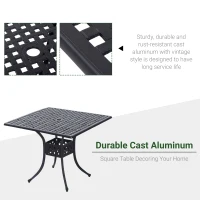 Outsunny 90cm Square Garden Table with Umbrella Hole, Aluminium Grid Motif Outdoor Dining Table for Garden Patio, Black(m-4)