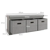 HOMCOM Three-Drawer Shoe Storage Bench, with Padded Top Seat - Grey(m-3)
