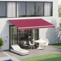 Outsunny Tenda da Sole per Esterno Avvolgibile a Manovella in Metallo e Alluminio, 4x2.5m, Rosso Scuro(m-2)