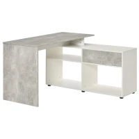 HOMCOM Corner Desk with Drawers and Shelves, L-Shaped Computer Desk Home Office Workstation Study Table, Grey and White(m-11)