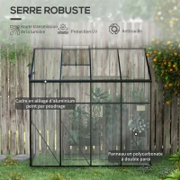Outsunny Serre adossée, serre de jardin polycarbonate, avec porte coulissante, évent de toit, fondation, 127 x 253 x 240 cm noir(m-4)