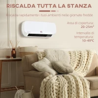 HOMCOM Stufa Elettrica da Parete con Telecomando, Temperatura Regolabile e Timer 12 Ore, Potenza 1000W/2000W, 45x18.6x11.5cm, Bianco(m-6)