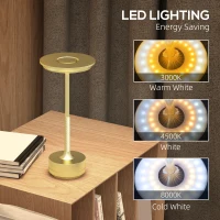 HOMCOM Cordless Table Lamp, Touch LED Desk Lamp with 4000mAh Rechargeable Battery, 3 Colour, for Bedroom Living Room, Gold Tone(m-5)