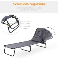 Outsunny Sedia Sdraio da Esterno Pieghevole con Foro per il Viso e Cuscini, Lettino Prendisole da Giardino, Spiaggia e Campeggio, Grigio(m-4)