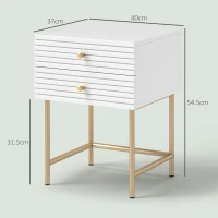 HOMCOM Set of Two Elegant Bedside Tables - White/Gold-Tone(m-3)