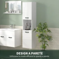 kleankin Mobile Bagno in Legno a Parete con 2 Armadietti, 2 Ripiani e Scaffale Aperto, 30x30x131.5 cm, Bianco(m-5)