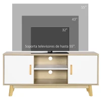 HOMCOM Mueble de TV para Televisores de hasta 55" Mueble con 2 Armarios y 2 Estantes 120x40x55 cm Natural y Blanco(m-7)