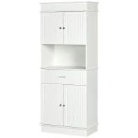 HOMCOM Buffet de Cuisine Armoire de Cuisine contemporaine Multi-Rangement 4 Portes tiroir Coulissant et Grand Plateau dim. 74L x 39l x 183H cm Bois Blanc(m-10)