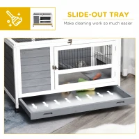 PawHut Indoor Rabbit Hutch Guinea Pig House Wooden Elevated Pet Bunny Cage with Wheels Openable Roof 102 x 60 x 63.5cm Grey(m-6)