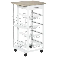 HOMCOM Rolling Kitchen Cart, Utility Storage Cart with 4 Basket Drawers & Side Racks, Wheels for Dining Room, Natural and White(m-1)