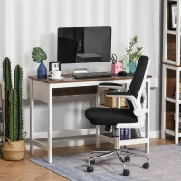 HOMCOM Scrivania Ufficio per PC con 2 Mensole in Legno, Arredamento Casa e Studio 110x48x76.2cm, Noce e Bianco(m-2)