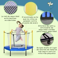 ZONEKIZ Cama Elástica para Niños de 3-6 Años con Red de Seguridad para Interior Carga 50 kg 122x122x97 cm Azul(m-4)