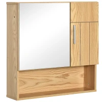 kleankin Armario de Baño con Espejo Mueble Colgante de Aseo con 2 Puertas y 2 Estantes Ajustables Interiores 54x15,2x55,3 cm Natural(m-1)