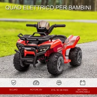 HOMCOM Quad Elettrico per Bambini con Batteria Ricaricabile 6V, Pulsante Acceleratore, Età 18-36 Mesi, 70x42x45cm, Rosso(m-4)
