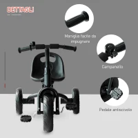 HOMCOM Triciclo per Bimbo con Campanello, Parafango, Ruota Speciale, Nero, 79x50.5x58cm(m-7)
