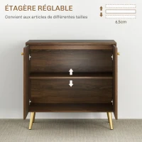 HOMCOM Buffet salon meuble de rangement avec décoration à lignes d'acier dorées, étagère réglable, pieds en acier(m-5)