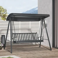 Outsunny 3-Seat Garden Swing Chair, Outdoor Canopy Swing with Removable Cushion, Adjustable Shade, and Slatted Bench, for Porch, Poolside, Backyard, Dark Grey(m-10)