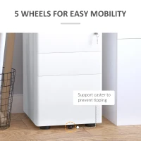 Vinsetto Lockable Cabinet, Rolling Filing Cabinet with 3 Drawers, Steel Office Drawer Unit for A4, Letter, Legal Sized Files(m-6)