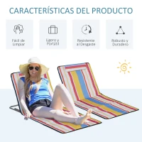 Outsunny Set de 2 Esterillas de Playa Plegables 124x53x45 cm con Respaldo Ajustable y Reposacabezas Esteras de Playa Portátil de Tela Oxford Acero con Bolsa de Transporte para Balcón Jardín Multicolor(m-6)
