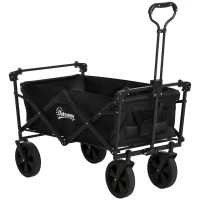 Outsunny Carrello da Giardino 110L con Maniglia Telescopica e Tettuccio in Acciaio e Tessuto Oxford, Nero(m-10)