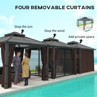 Outsunny 3 x 3(m) Hardtop Gazebo Canopy with 7mm Double Polycarbonate Roof, Garden Gazebo Permanent Pavilion with Mosquito Netting and Curtains for Patio, Deck, Brown(m-8)