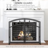 HOMCOM Fire Guard with Double Doors, Metal Mesh Fireplace Screen, Spark Flame Barrier with Tree Decoration for Living Room, Bedroom Decor(m-4)
