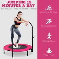 HOMCOM 40" Foldable Mini Fitness Trampoline, with Adjustable Foam Handle, Pink(m-7)