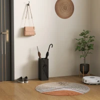 HOMCOM Metal Umbrella Stand, Square Umbrella Holder with 4 Hooks and Removable Drip Tray, Decorative Umbrella Storage Rack for Entryway, Hallway, 15.5 x 15.5 x 41 cm, Black(m-6)