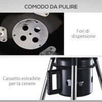 Outsunny Barbecue in Ghisa con 2 Ruote e 2 Griglie | Coperchio con Termometro, Valvola e Ripiano Inferiore | 50x63x94cm(m-7)