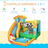 Outsunny Gioco Gonfiabile per Bambini 3-8 Anni a tema Fattoria con Borsa, 11 Paletti e Toppe Inclusi, 350x275x220 cm(m-4)