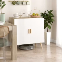 HOMCOM Buffet meuble de rangement avec poignées en bambou étagère ajustable base surélevée 76 x 41,2 x 74 cm blanc bois naturel(m-7)