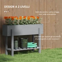 Outsunny Fioriera Rialzata con Ripiano Inferiore e 2 Fori di Drenaggio, in Legno di Abete, 100x30x70.5 cm, Grigio(m-4)