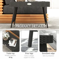 Outsunny Foldable Outdoor Side Table, Rattan Garden Coffee Table with Steel Frame, Space Saving Bistro Garden Furniture for Patio, Balcony, 60 x 41 x 41 cm, Black(m-7)