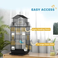 PawHut Metal Bird Cage with Plastic Swing, Perch, Food Container, Tray, Handle, for Finches, Canaries, 43 x 32.5 x 104cm(m-6)