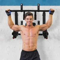 HOMCOM Barra per Trazioni a Muro in Acciaio con Imbottiture Antiscivolo, Carico Massimo 120kg, Nero(m-2)