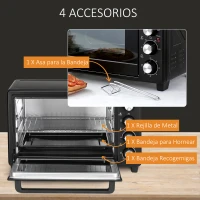 HOMCOM Horno Eléctrico de Sobremesa 32L 1600W con 3 Modos de Calor Temporizador y Temperatura Regulable 52,2x38,1x33,5 cm Negro(m-7)