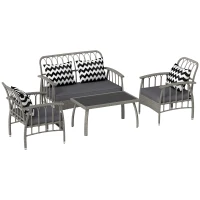 Outsunny Four-Piece Rattan Cut-Out Sofa Set - Grey(m-1)