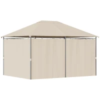 Outsunny Gazebo da Giardino 4x3m con 6 Tende Rimovibili, Struttura in Metallo e Telo in Poliestere Beige(m-10)