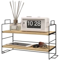 HOMCOM Organisateur de bureau, étagère de rangement à 2 niveaux, 42l x 16,5P x 24,5H cm, étagère en bois structure métal noir(m-1)