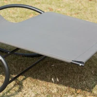 Outsunny Double Sun Lounger, Rocking Lounger Sunbed Daybed with Armrest and Headrest Pillow, for Two, For Outdoor Patio Garden, Grey(m-9)