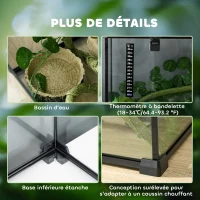 PawHut Boîte à reptiles habitat de terrarium transparent couvercle coulissant treillis métallique noir(m-6)