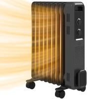HOMCOM 2000W Oil Filled Radiator, 9 Fin, Portable Electric Heater with 3 Heat Settings, Safety Cut-Off and Wheels, Grey(m-1)