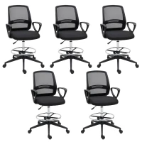 Vinsetto Ergonomic Mesh Back Drafting Chair, Tall Office Chair, Draughtsman Chair with Adjustable Height and Footrest 360° Swivel, Set of 5(m-1)
