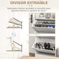 HOMCOM Zapatero de Entrada Recibidor con 2 Cajones Abatibles y Estantes Ajustables para 16 Pares de Zapatos 81,5x25x83cm Blanco(m-6)