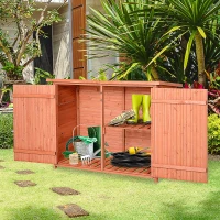 Outsunny Wooden Garden Storage Shed Tool Cabinet Organiser with Shelves  Double Door 128L x 49W x 90Hcm(m-2)