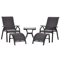 Outsunny Ensemble salon de jardin 5 pièces : 2 chaises longues inclinables, 2 repose-pied amovibles + table basse métal époxy textilène noir(m-7)