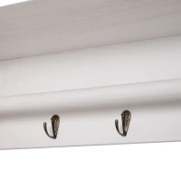 HOMCOM Porte-manteau mural - meuble de rangement mural étagère 4 patères + 2 paniers bois de paulownia osier tissu blanc(m-7)