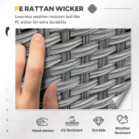 Outsunny 6 Pieces Rattan Garden Furniture Set, 6 Seater Garden Sofa Set with Glass Top Dining Table, Loveseat, 2 Armchairs and Ottomans, Wicker Outdoor Conservatory Furniture for Patio, Grey(m-4)