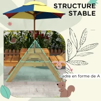 Outsunny Table de pique-nique pour enfants avec bancs, parasol amovible, 2 bacs en plastique, table 2 en 1 pour 4 enfants(m-7)