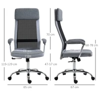 Vinsetto Sedia da Ufficio Ergonomica Girevole, Altezza Regolabile e Dondolamento, Poltrona in Tessuto a Rete 65x67x119-129cm Grigio(m-3)
